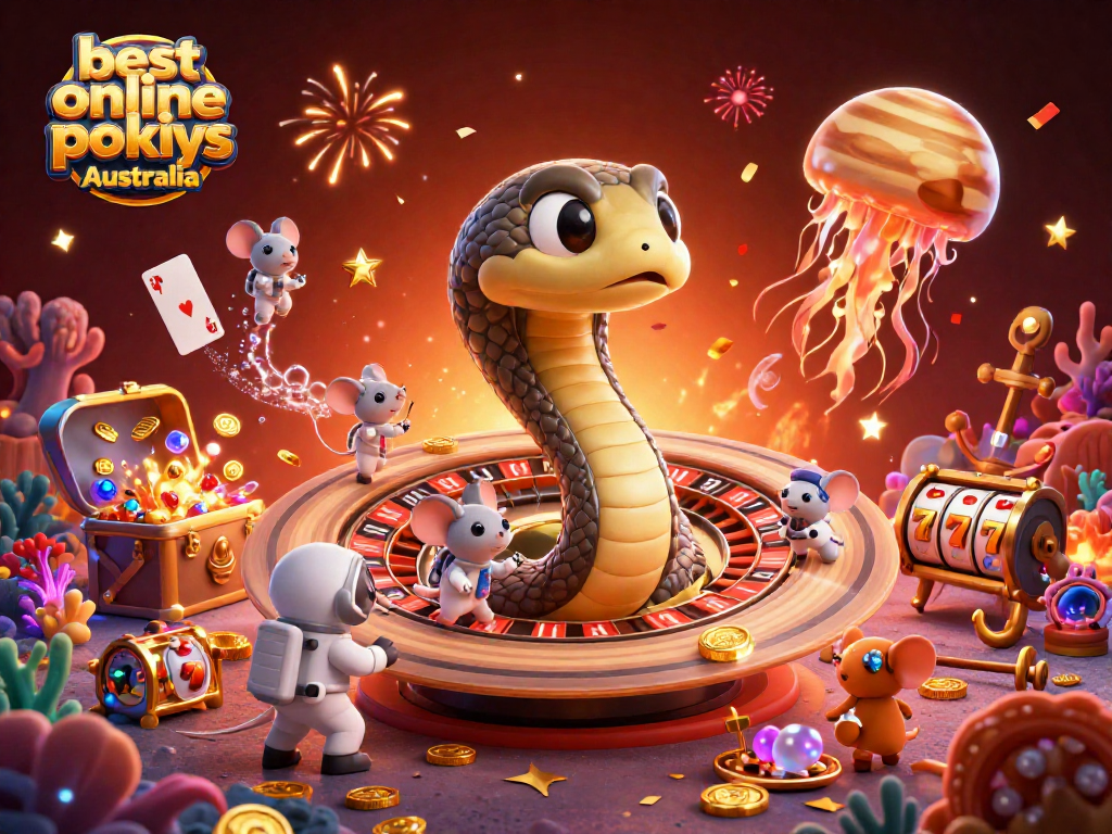 Spin to win at the best online pokies Australia with colorful, dynamic casino-themed illustration.