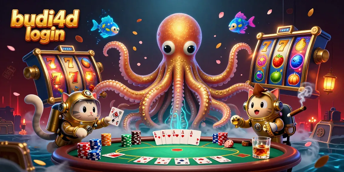 Engage with the excitement of budi4d login as a kraken and diving cat play in a vibrant casino scene