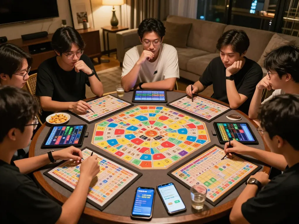 Paito macau game night featuring friends analyzing results and strategies around a cozy table atmosphere.