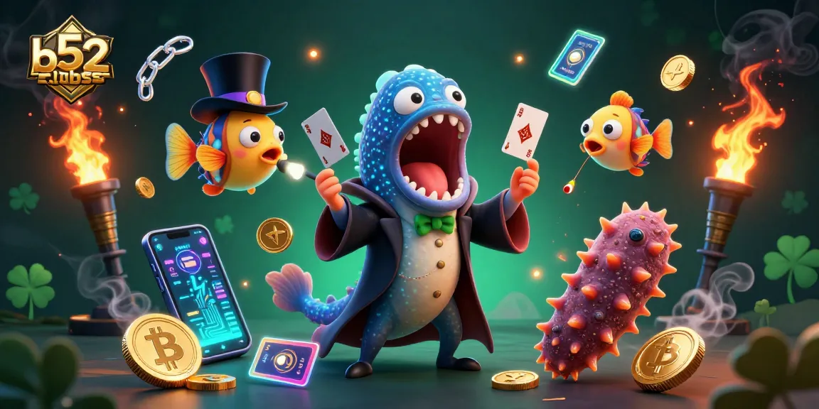 Engage with b52clubss through captivating gameplay featuring animated sea creatures and crypto-themed visuals.