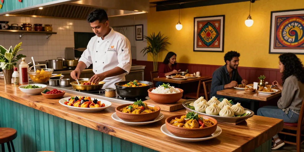 Delicious ROKOK88 Indian curry and Nepalese momo preparation in a vibrant restaurant atmosphere.
