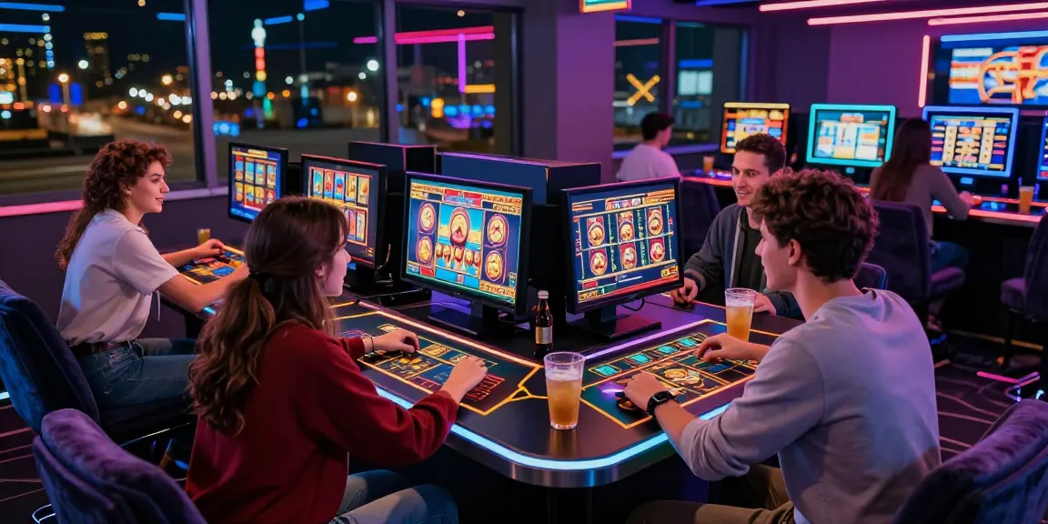 Dynamic group enjoying slot deposit 5000 gaming experience in modern setting.