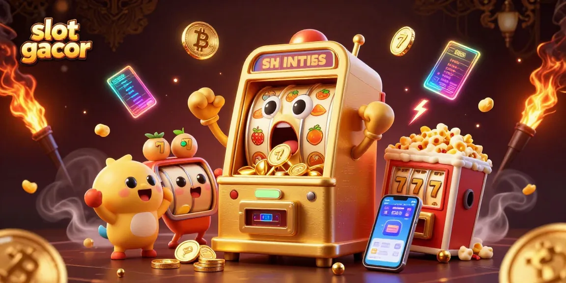Slot gacor jackpot melimpah dengan mesin slot animasi dan koin berkilauan.