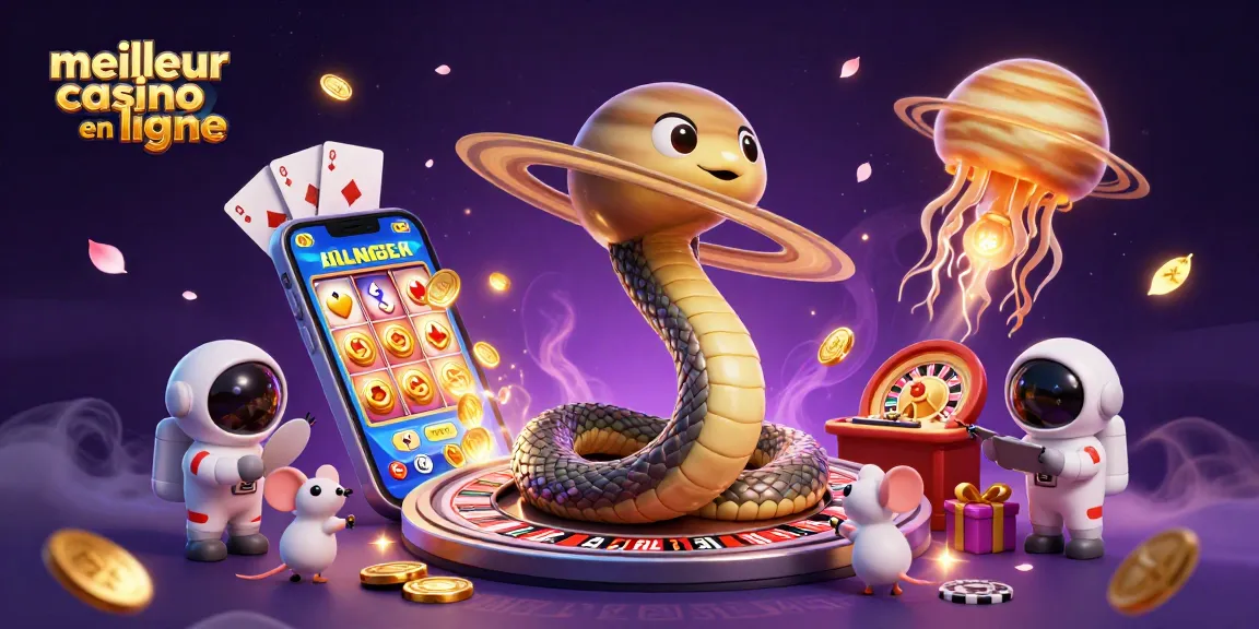 Illustration 3D représentant le meilleur casino en ligne avec des éléments de roulette et des jeux de cartes en action.