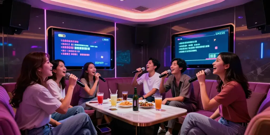 강남 달토 가라오케에서 친구들과 즐거운 순간을 보내는 모습