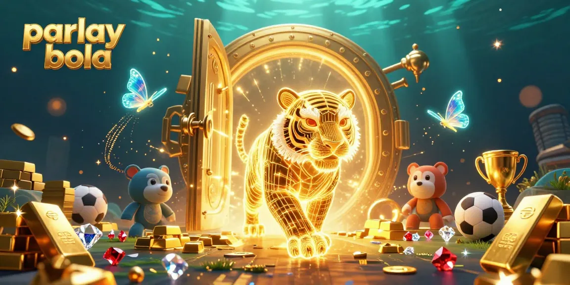 Engage in parlay bola betting with our vibrant 3D casino scene featuring a glowing tiger and sportsbook elements.