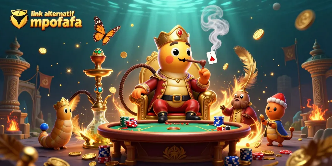 Engage with link alternatif mpofafa and dive into vibrant casino action featuring a cartoon caterpillar and poker symbols.
