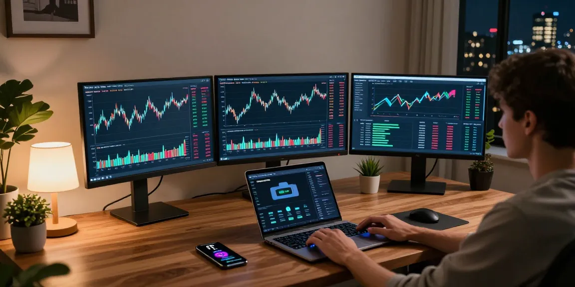 Legit cloud mining platform showcasing cryptocurrency trading tools, real-time price charts, and a digital wallet in a modern home office.