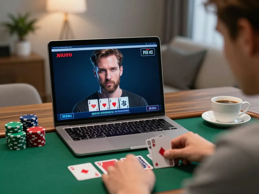 Player using pintu888top for an intense online blackjack game in a cozy home environment