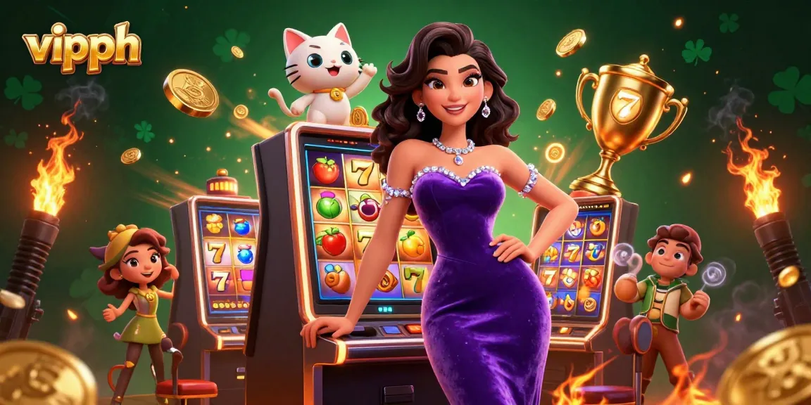 Engage with thrilling slot games at vipph, featuring a lucky woman celebrating a jackpot!
