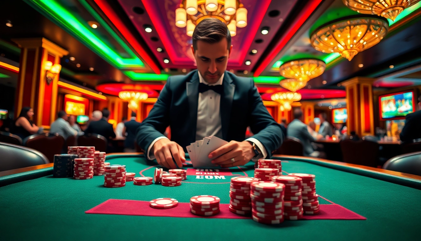 Beraksi dengan bbni4d di meja poker kasino yang mewah dan energik.
