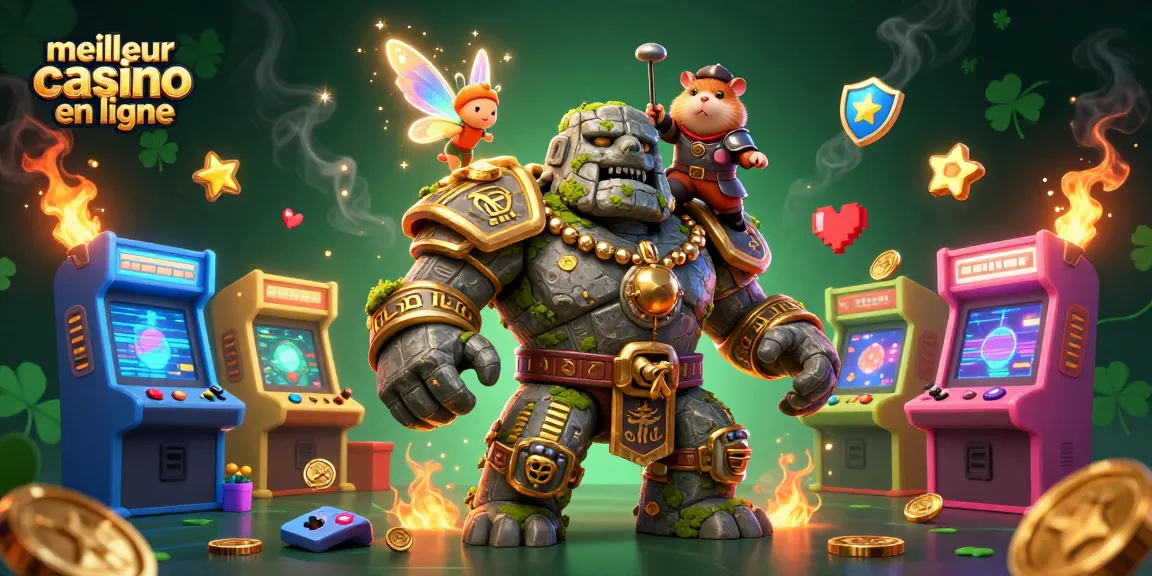 Actionner sur le meilleur casino en ligne, illustration dynamique avec personnages et machines à sous.