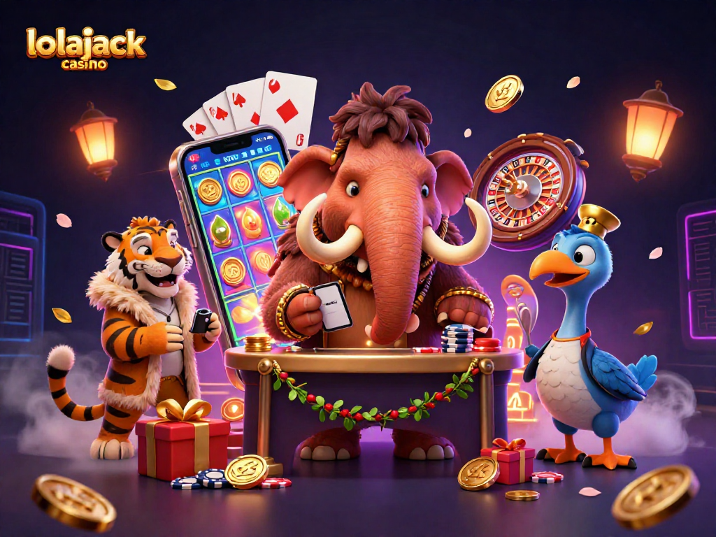 Engage with vibrant scenes at lolajack casino featuring unique characters in a lively gaming atmosphere.