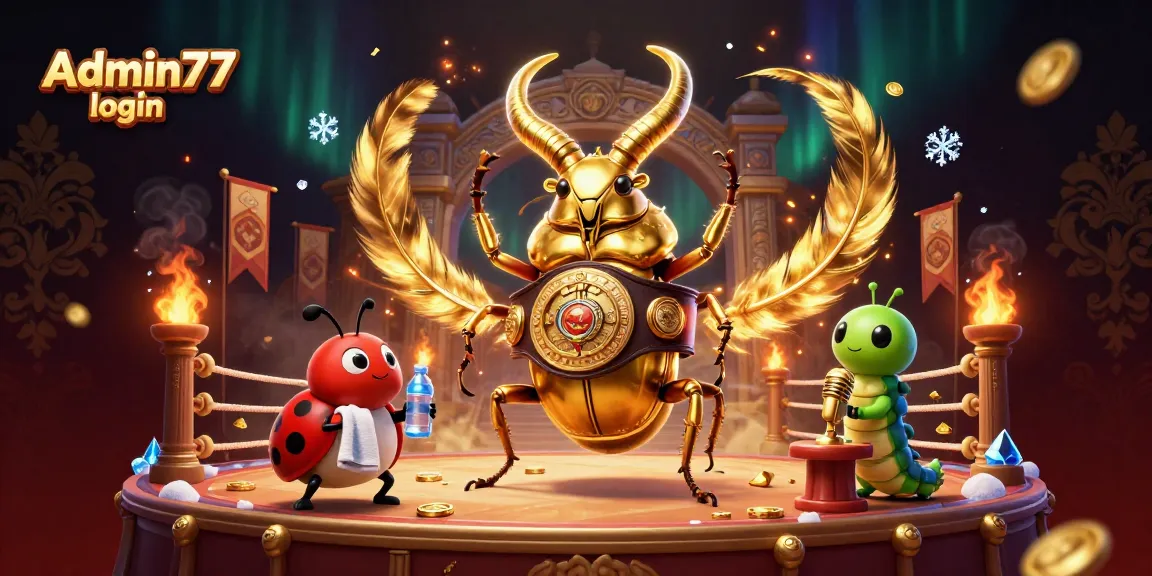 Engage in winning strategies with Admin77 login, featuring a vibrant 3D casino battle scene.