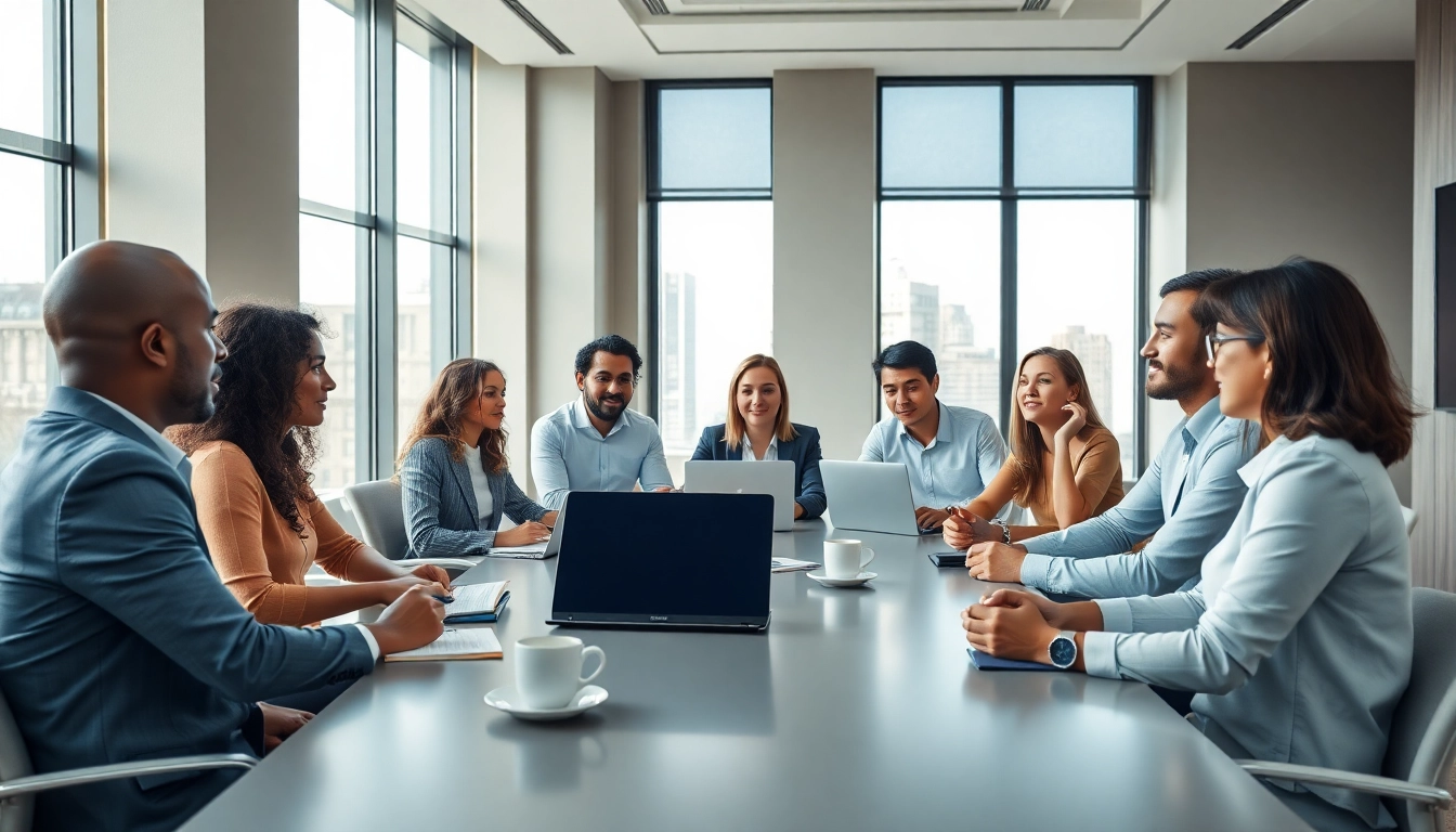 Besprechung bei https://alvionz.de/ in eleganter Büroumgebung mit vielfältigen Teilnehmern.