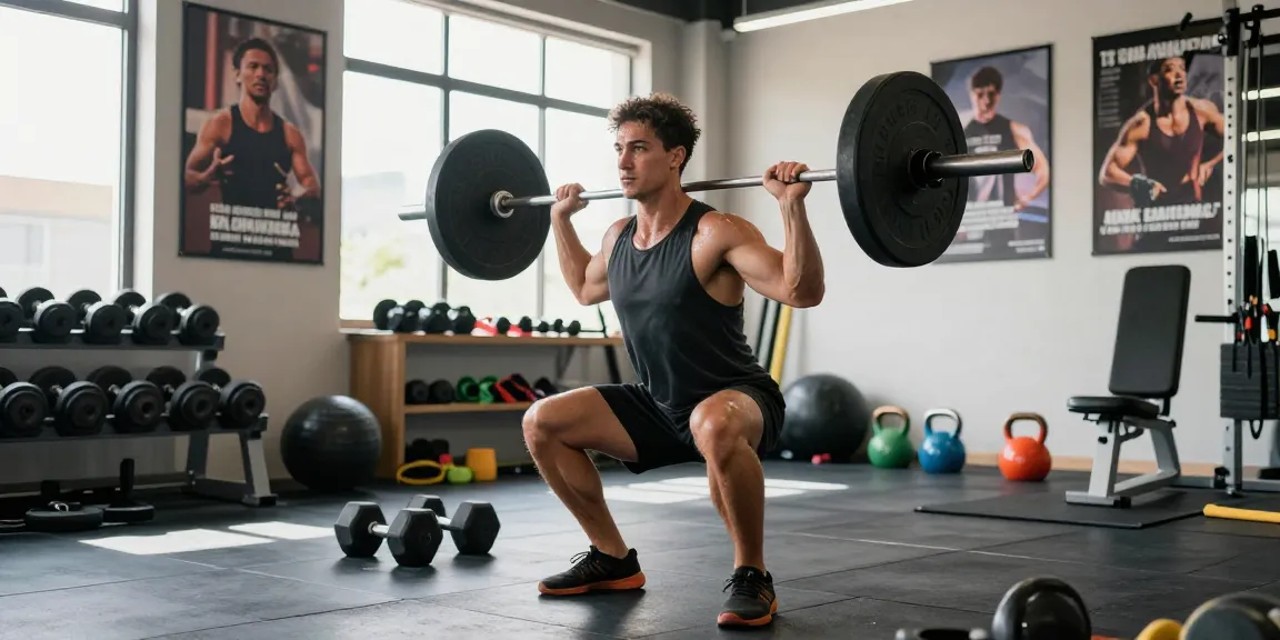 Driada Medical Shop fitness environment with an individual lifting weights, showcasing determination and quality workout gear for health enthusiasts.