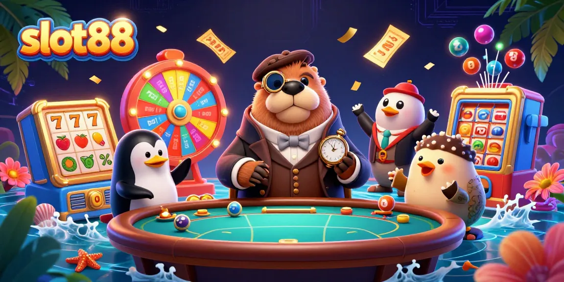 Engage with slot88 at an underwater casino featuring a walrus, penguin dealer, and pufferfish playing poker.