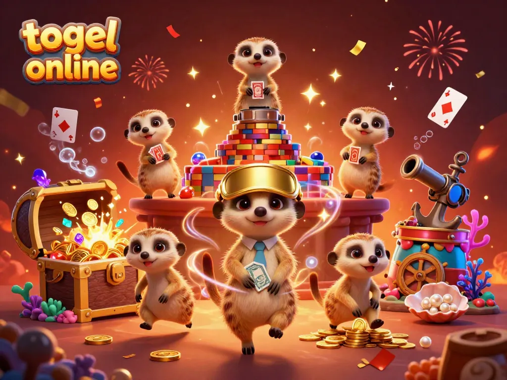 Experience the thrill of togel online with playful meerkats running a casino adventure amid dazzling treasures.