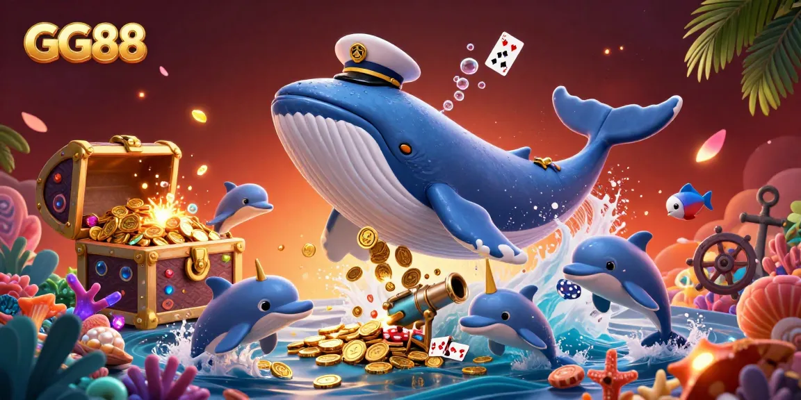 Engage in thrilling gameplay with GG88's underwater adventure featuring playful dolphins and a charming whale.