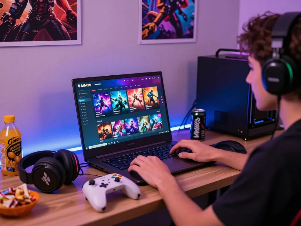 Engaged player navigating the MM88 gaming platform in a modern gaming setup.