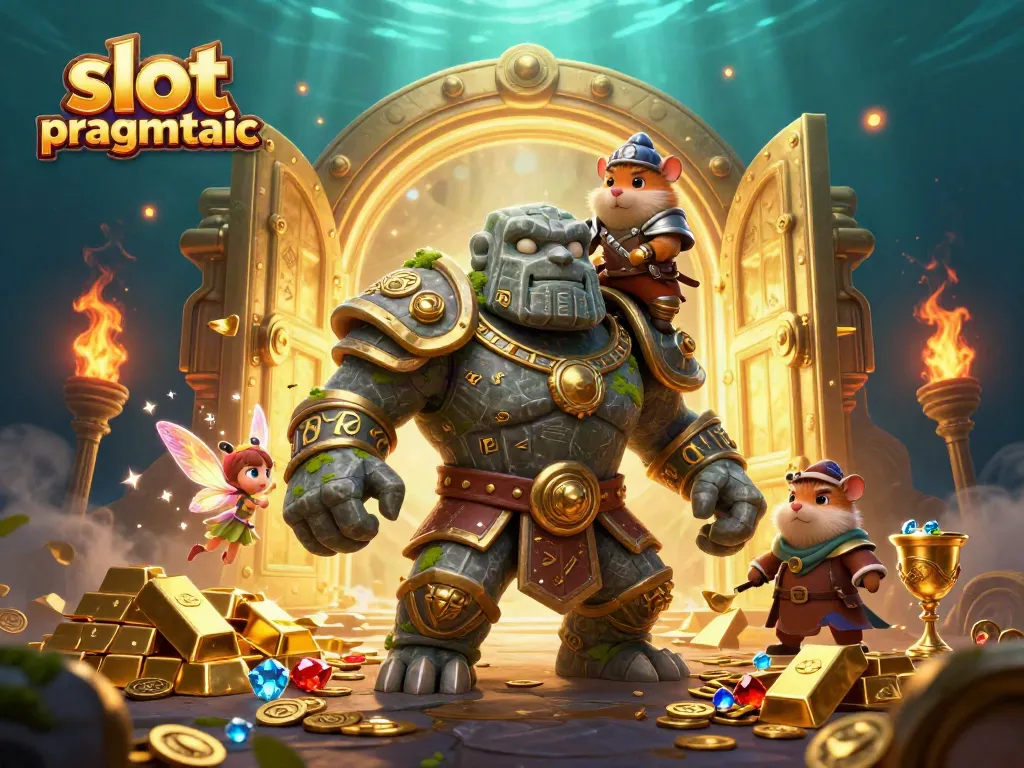 Slot pragmatic: Golem ahli sihir dan ksatria hamster beraksi dalam dunia slot berkilauan.