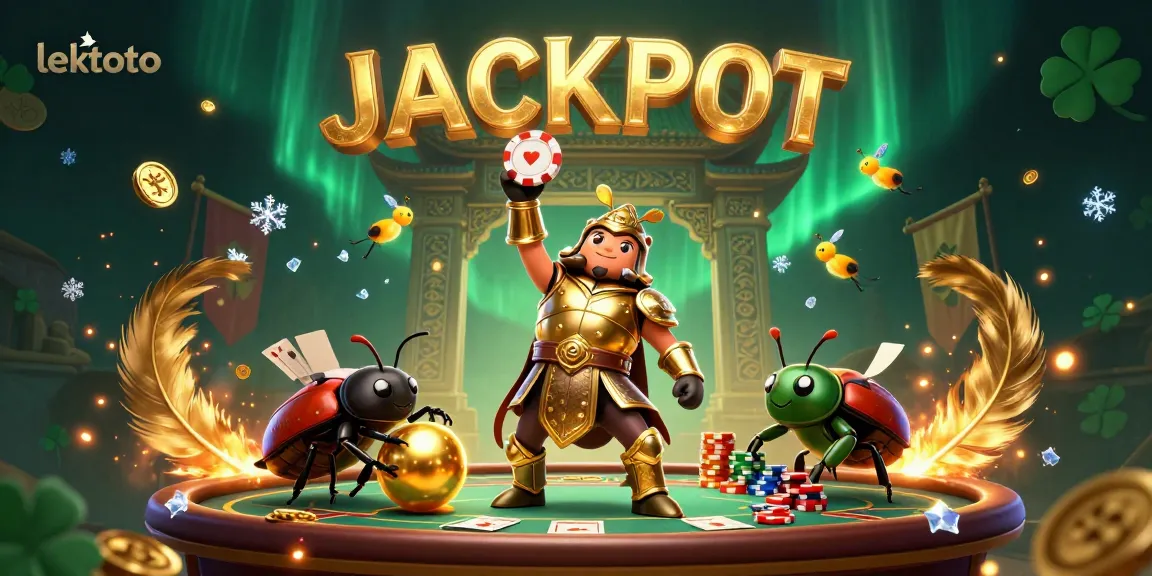 Experience lektoto excitement with a vibrant casino scene featuring a heroic beetle and golden poker chip.