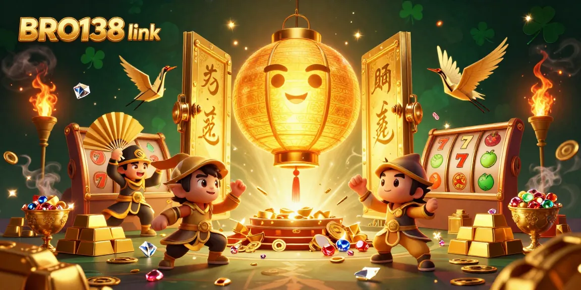 Spin the reels at BRO138 link amidst golden treasures and vibrant casino elements for a thrilling experience.