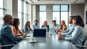 Besprechung bei https://alvionz.de/ in eleganter Büroumgebung mit vielfältigen Teilnehmern.