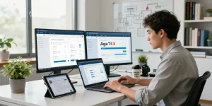 Age verification system in action at a modern workspace with professional analyzing data.