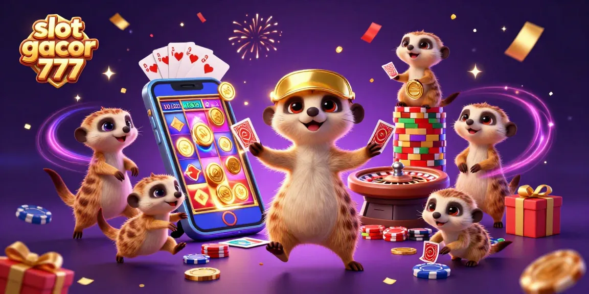 Experience thrilling action at slot gacor 777 with animated meerkats running a vibrant casino.