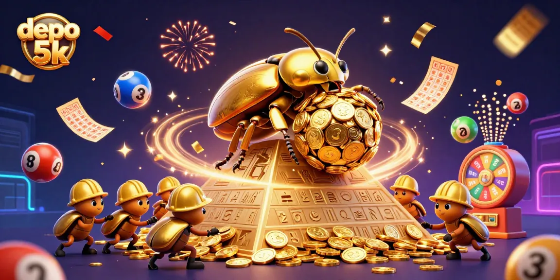 Engage in thrilling play with depo 5k featuring a golden beetle motif in a vibrant casino scene.