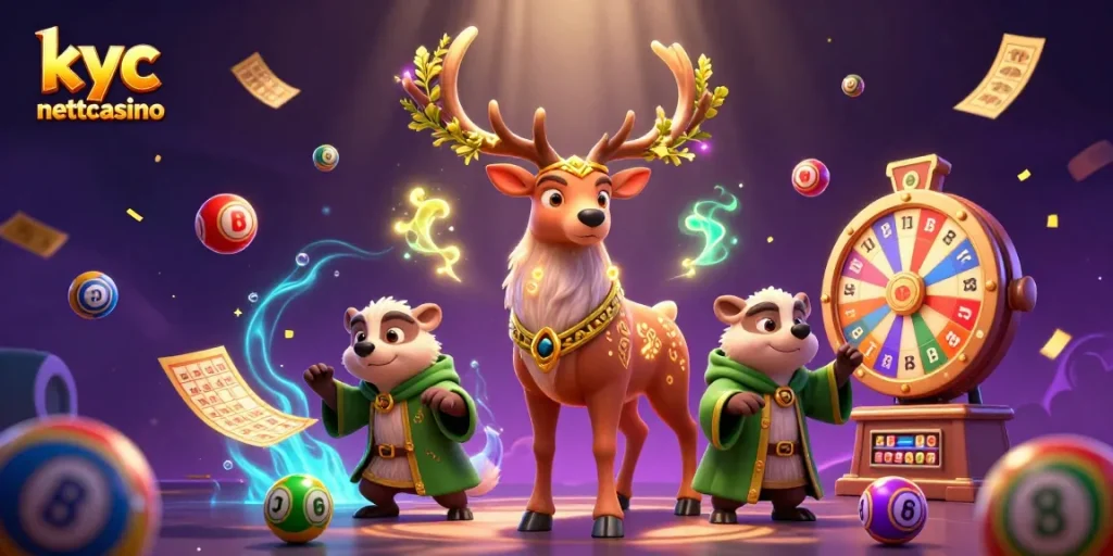 KYC nettcasino gir deg sjansen til å oppleve spennende spillspinner, med fargerike lotto baller og magiske elementer.