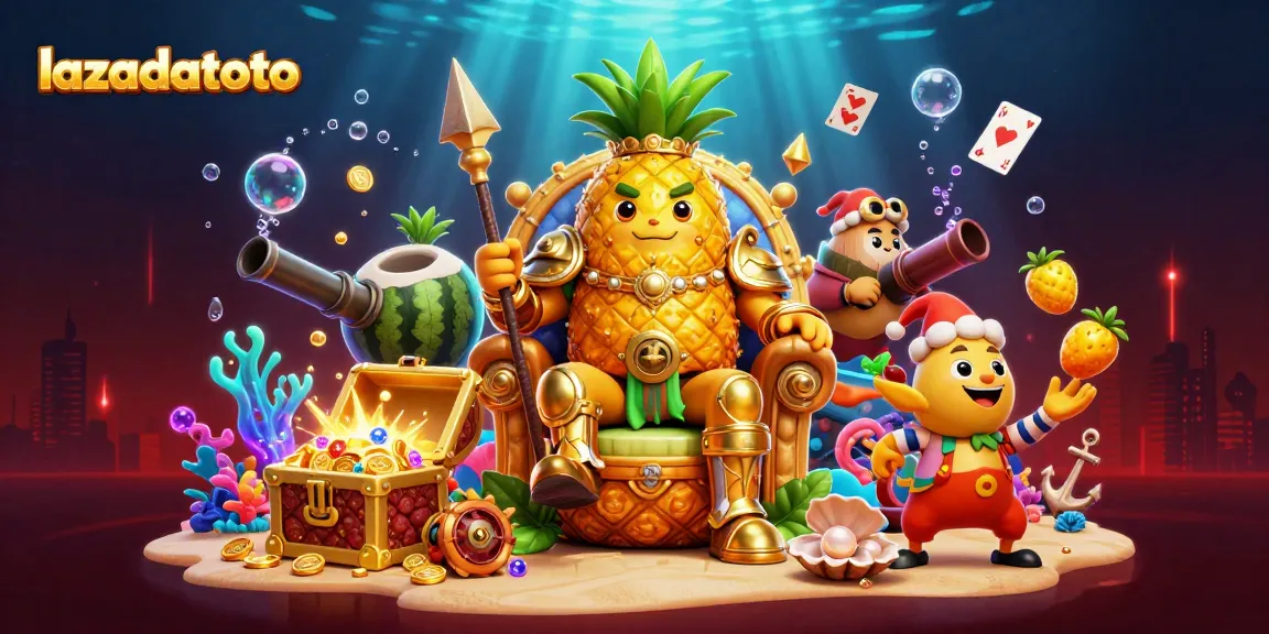 Menangkan jackpot di lazadatoto dengan raja nanas kartun di kasino pantai.